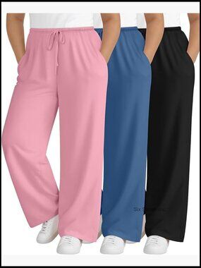 Plus Size Lounge Pants with Pockets Wide Leg Drawstring Sweatpants 3 Pack